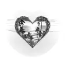 palm trees in shape of a heart with sunset on beach in the middle tattoo design idea