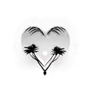 palm trees in shape of a heart with sunset on beach in the middle tattoo design idea