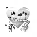 palm trees in shape of a heart with sunset on beach in the middle tattoo design idea