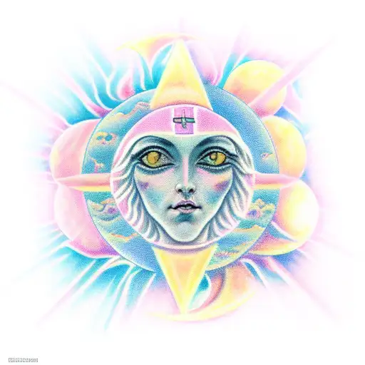 crucifixion, sun, moon and pink carnation fusion  tattoo design idea