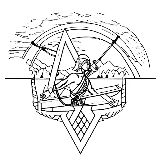 Arc with the word "the archer" in between  tattoo design idea