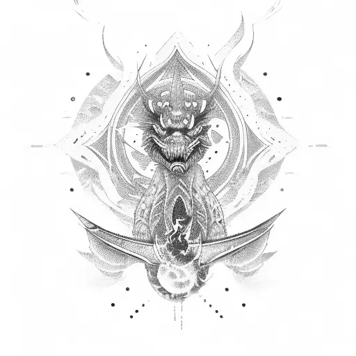 burning oriental ship tattoo design idea