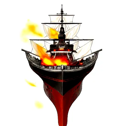 burning oriental ship tattoo design idea