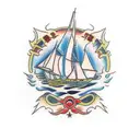 burning oriental ship tattoo design idea