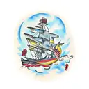 burning oriental ship tattoo design idea