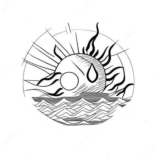 setting sun, birds in copses, grim reaper tattoo design idea