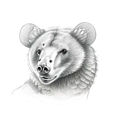 head of mouse and bear, sweet and friendly looking tattoo design idea