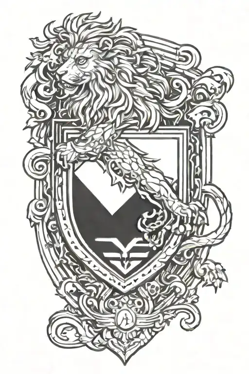 Coat of arms on a knight's full-length shield with an image of a lion's paw on the sleeve tattoo design idea