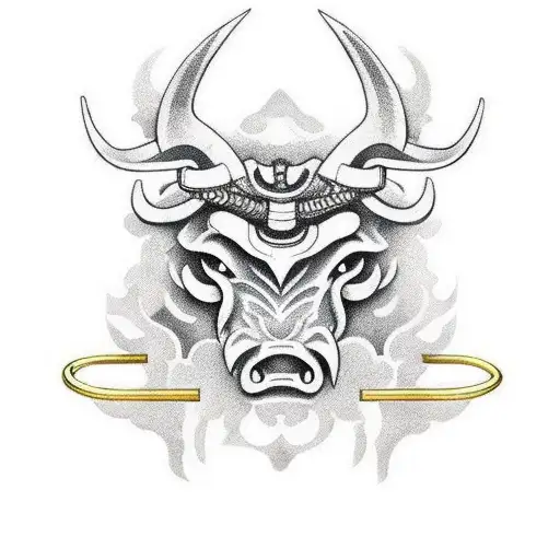 sign taurus with brass knuckles with blade tattoo design idea