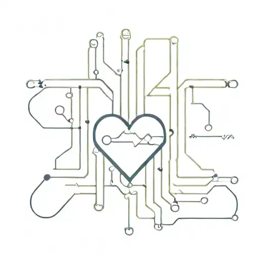 An intricate circuit board design incorporating a heart programming code and physics  equations tattoo design idea