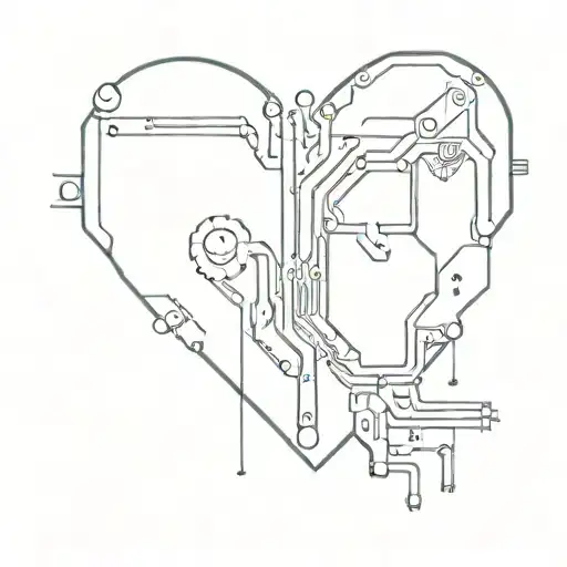Incorporate a circuit board design into a mechanical heart shape tattoo design idea