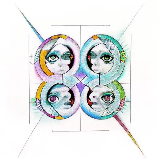 Gemini with a taurus on both sides, scorpio in the middle, pisces on the top, and aquarius on the bottom tattoo design idea