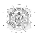 Gemini with a taurus on both sides, scorpio in the middle, pisces on the top, and aquarius on the bottom tattoo design idea