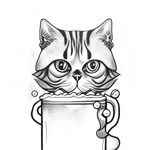 A tattoo design with a bartender mixing drinks and surrounded by cats and dogs tattoo design idea