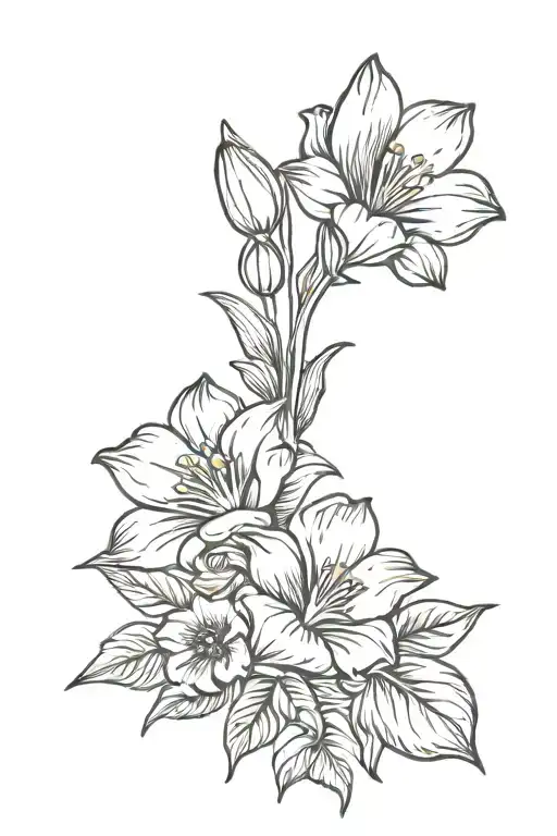 tulip, hibiscus, rose bouquet and with three dog paw prints tattoo design idea