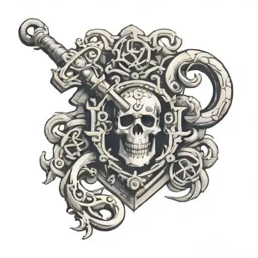 pirate lock & skeleton key intertwined tattoo design idea