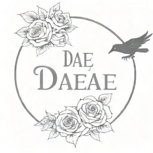 name tattoo that says dae with roses and a crow and a Leo zodiac sign something simple but cute tattoo design idea