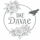 name tattoo that says dae with roses and a crow and a Leo zodiac sign something simple but cute tattoo design idea