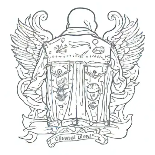 A sketch style tattoo of a denim jacket with Russian rock band logos on it tattoo design idea