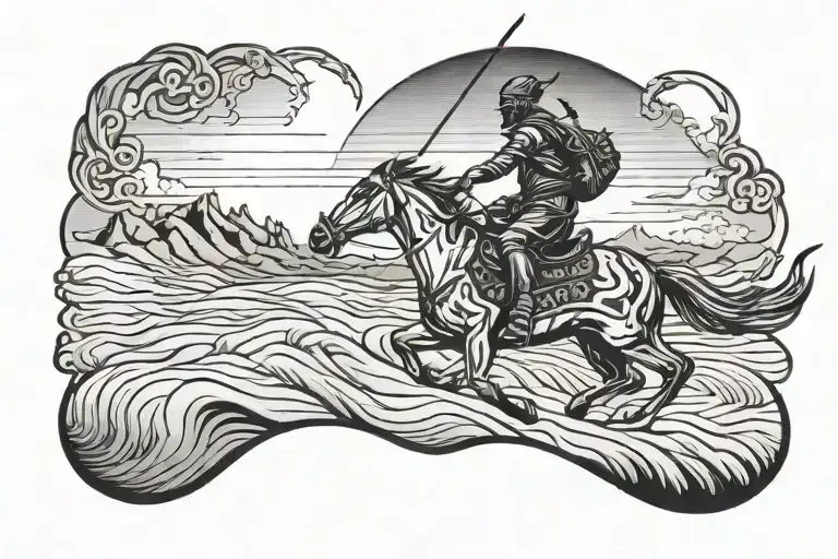 Sand dunes + warrior riding tattoo design idea