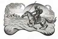 Sand dunes + warrior riding tattoo design idea