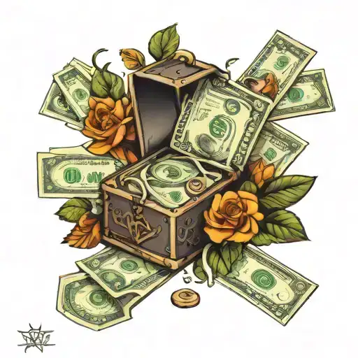 money with wedding ring surrounded tattoo design idea