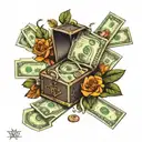 money with wedding ring surrounded tattoo design idea