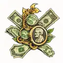 money with wedding ring surrounded tattoo design idea