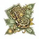 money with wedding ring surrounded tattoo design idea