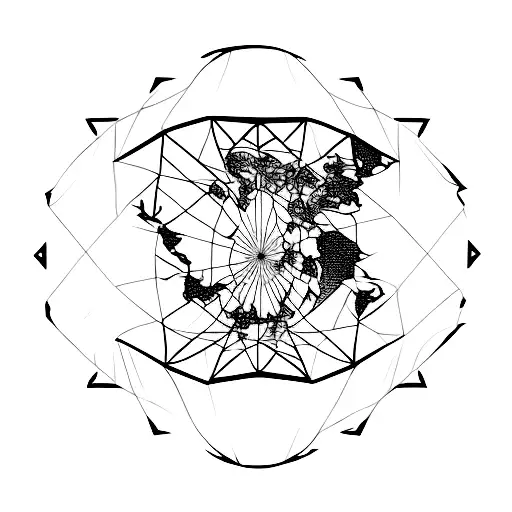 A minimalist tattoo of a world map with a bison silhouette tattoo design idea