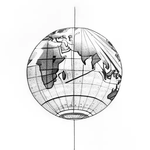 A detailed paper airplane flying over a globe tattoo design idea