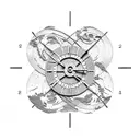 A sand clock with intricate travel-themed details tattoo design idea