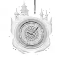 A sand clock with intricate travel-themed details tattoo design idea