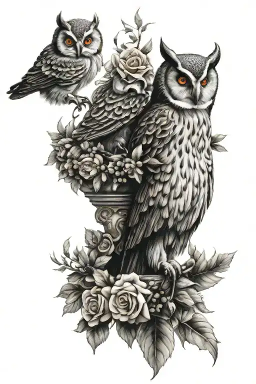 Athena and owl with a wreath wrapped tattoo design idea