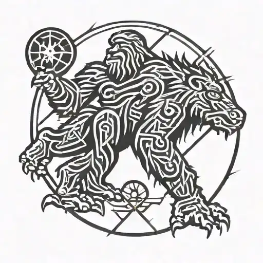 sasquatch and north star and compasd tattoo design idea