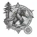 sasquatch and north star and compasd tattoo design idea
