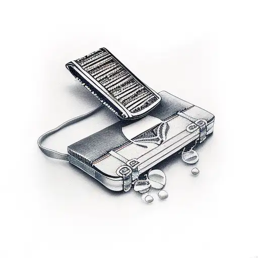 harmonica, finger piano, sheet music tattoo design idea