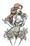 Jessica rabbit wearing little clothing holding flower tattoo design idea