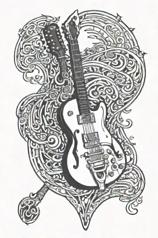 electric guitar combine with gretsch logo incorporated tattoo design idea