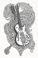 electric guitar combine with gretsch logo incorporated tattoo design idea