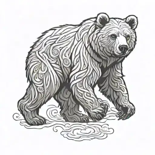 Outline of a walking bear tattoo design idea