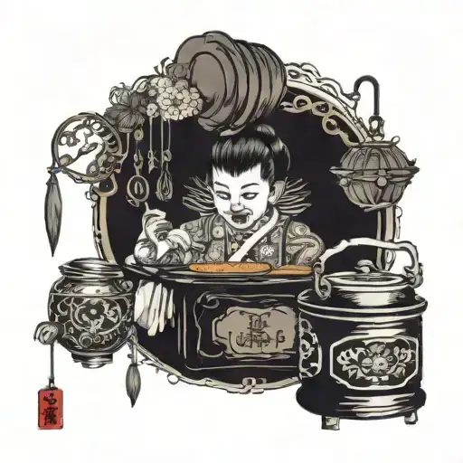 kitchen and chandeliers tattoo design idea