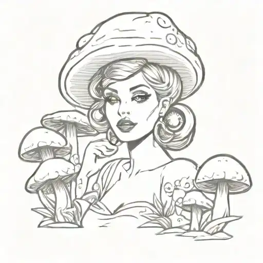 A pinup girl with a mushroom top as her head  tattoo design idea
