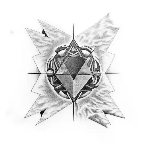 A traditional tattoo design featuring Pink Floyd's iconic prism album cover merged with imagery from Alice in Wonderland and magic mushrooms tattoo design idea