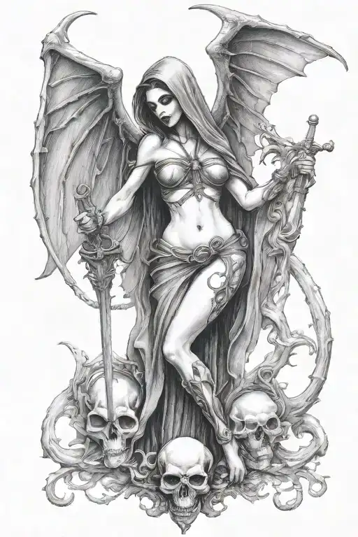 succubus and a grim reaper, seductive  tattoo design idea