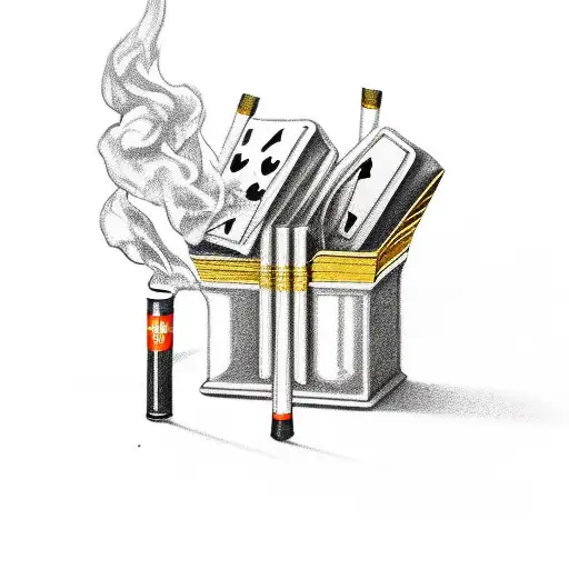 gold marlboro packed opened with lucky cigarette tattoo design idea