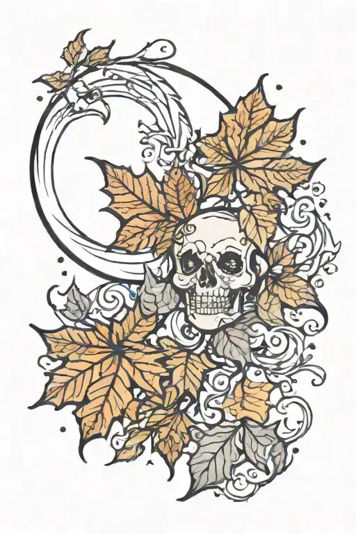 autumn leaves Halloween full moon  tattoo design idea
