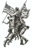 An image of a strike or a rebellion. Many people shouting and march together while some of them having flags or banners. tattoo design idea