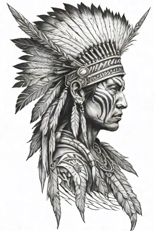 native american with a headdress holding a bow and arrow pointing down  tattoo design idea