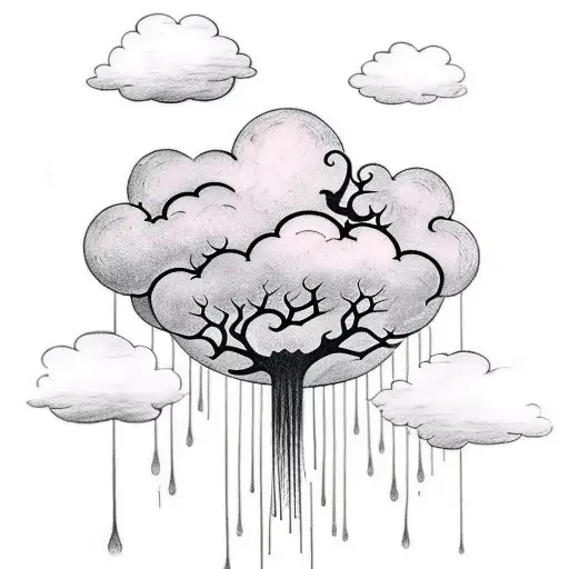 Generate a tatto with these lyrics and also include them in the tattoo "We're lost in a cloud, with too much rain. We're tattoo design idea